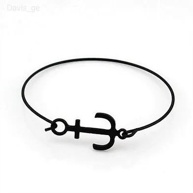 Stainless steel cheap simple black anchor bangle