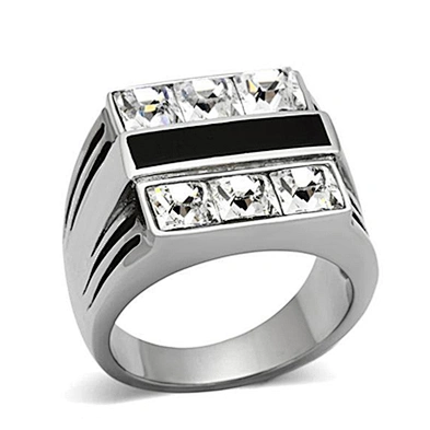 Fashionable men black stripe square cz stainless steel rings