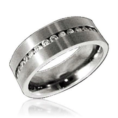 Fashion jewelry Horseshoe stainless steel ring with AAA Cubic Zirconia