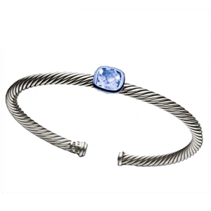 Micro pave stretch bracelet tube with natural stone