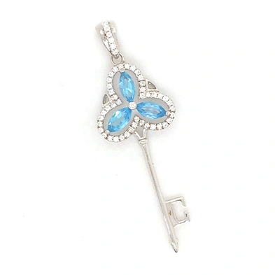 White Gold Key Shape Pendant Necklace For Men, Blue Crystal Silver Key Pendant Necklace Jewelri Meaning