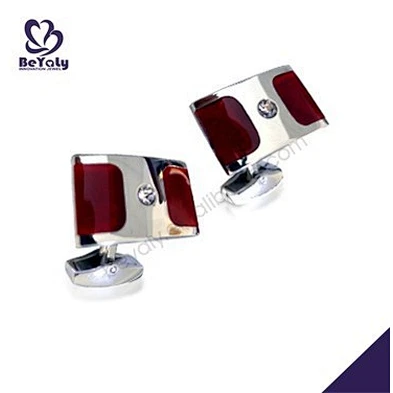 Rectangular shape red shell stainless steel cuff link