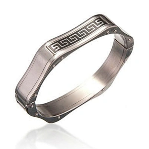 High end polygonal shape meander patterns platinum bangle