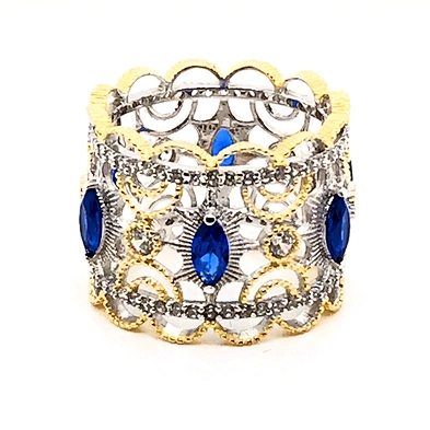 Fine jewelry cubic zircon full pave setting rhodium and gold plated ring