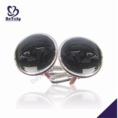 Round black smile design brass stud and cufflink sets