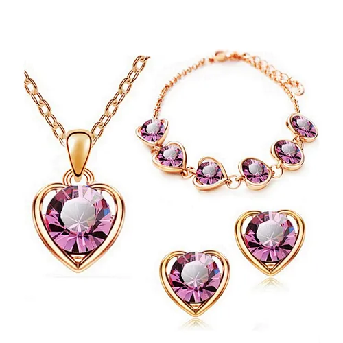 Women Fashion Gold Plated 925 Sterling Silver Pendant Necklace Jewelry Set