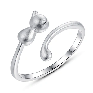 Simple cat shaped adjustable matte silver ring for women