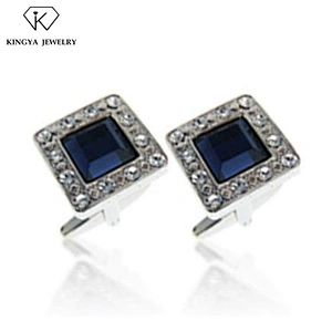 Blue main stone square shape shiny artificial diamond cufflink