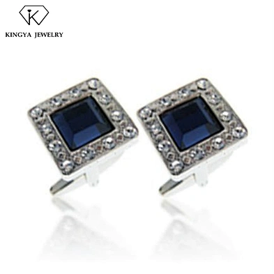 Blue main stone square shape shiny artificial diamond cufflink