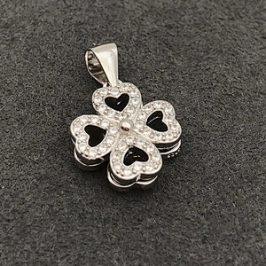White Gold Cz Full Filled 4 Leaf Clover Charm, Real Silver Four Leaf Clover Charms Pendant