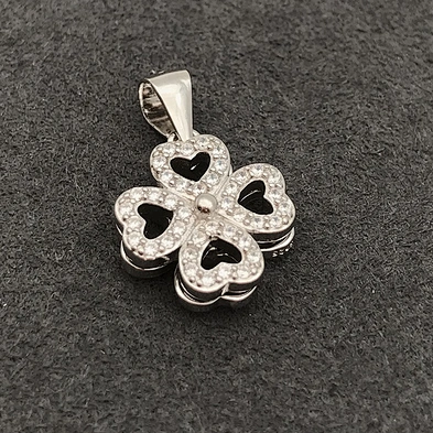 White Gold Cz Full Filled 4 Leaf Clover Charm, Real Silver Four Leaf Clover Charms Pendant