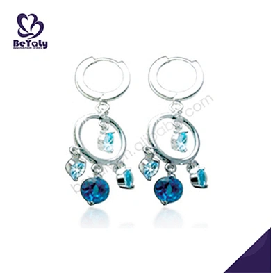 Blue stone fashion hoop ear rings silver