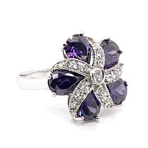 Flower Bloom Purple Gem Ring, Natural Purple Amethyst Birthstone Ring