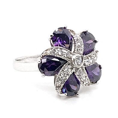 Flower Bloom Purple Gem Ring, Natural Purple Amethyst Birthstone Ring