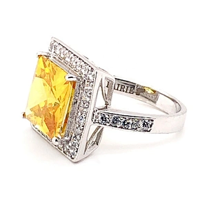 Square design yellow stone silver bijoux 925 rings