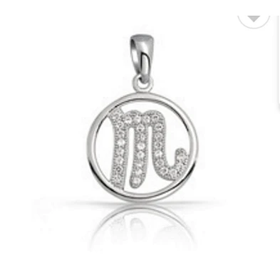Round 925 silver jewelry sterling cz zodiac sign Gemini pendant