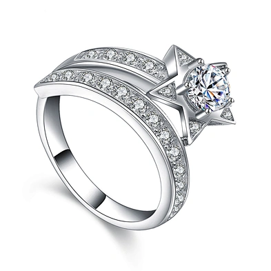 Dazzling silver pentastar popular finger ring with cubic stone