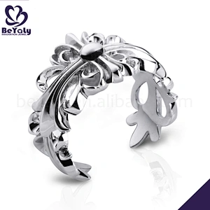 Couple 925 Sterling Silver Flower Design Adjustable Ring Vintage