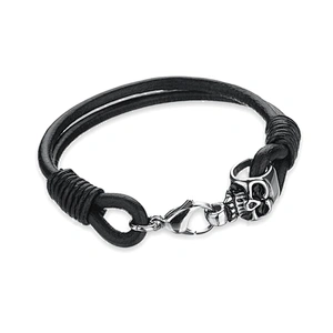 Flexible design bead with skull mens leather bracelets