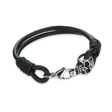 Flexible design bead with skull mens leather bracelets