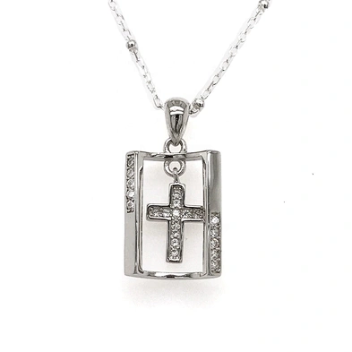 Religious Cross Jewelry, Sterling Silver Diamond Cross Pendant Necklace Womens, White Gold Plated Crystal Cross Pendant