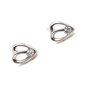 Girl's Pure Small 925 Silver Earings Stud Heart Shaped Hollow