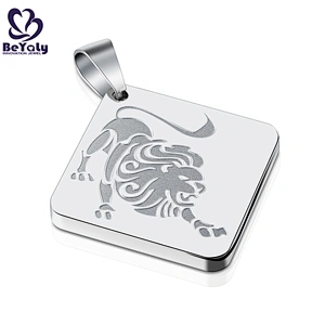 Square shape stainless steel custom engraved lion pendants