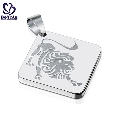 Square shape stainless steel custom engraved lion pendants