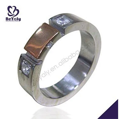 Elegant silver 316l stainless steel personalized cz ring man