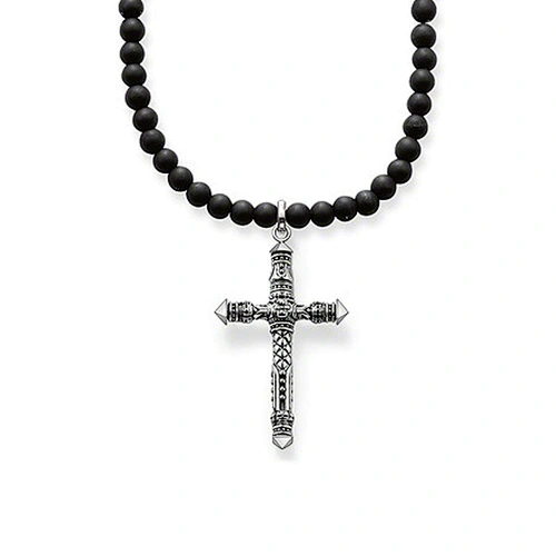 Black rosary cross design silver vintage jewelry