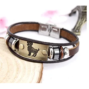 Wholesale engrave cuff men's braided leather wrap bracelet blank