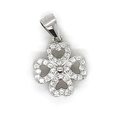 White Gold Cz Full Filled 4 Leaf Clover Charm, Real Silver Four Leaf Clover Charms Pendant