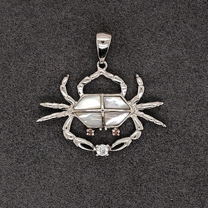 925 Silver Elegant Pretty Ladies Good Gift Cute Crab Pendant With White Pearl Oyster