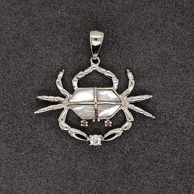 925 Silver Elegant Pretty Ladies Good Gift Cute Crab Pendant With White Pearl Oyster