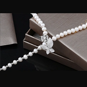 Fashion custom silver women beads chain choker necklace pearl pearls jewelry