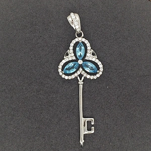 925 Sterling Silver Crystal Key Pendant 3D, Custom Key Charm Bulk, White Gold Mini Key Charms Pendant