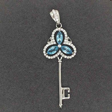 925 Sterling Silver Crystal Key Pendant 3D, Custom Key Charm Bulk, White Gold Mini Key Charms Pendant