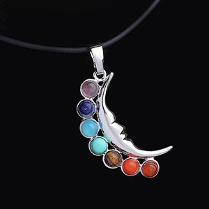 Black leather plated 952 silver jewelry peru 7 chakra necklace finding