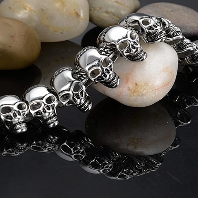 European and American punk men sewing skull titanium stainless steel bracelet hiphop