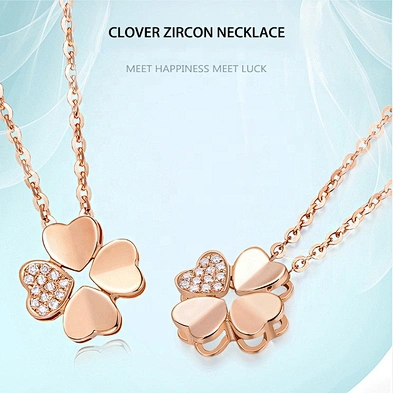 Fancy Rose Gold Clover Heart Necklace Silver Neckless Jewelry For Women