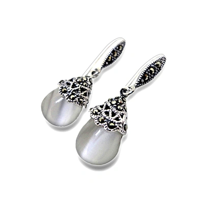 Vintage design black stone with white druzy stud earrings
