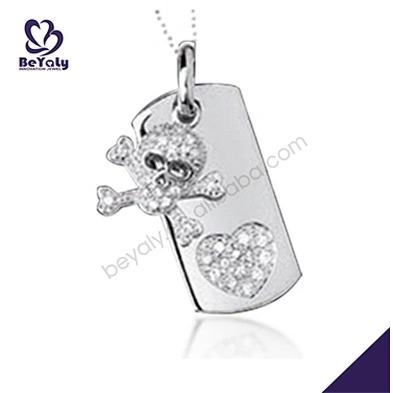 Exquisite skull cz heart sterling silver rhodium plated jewellery