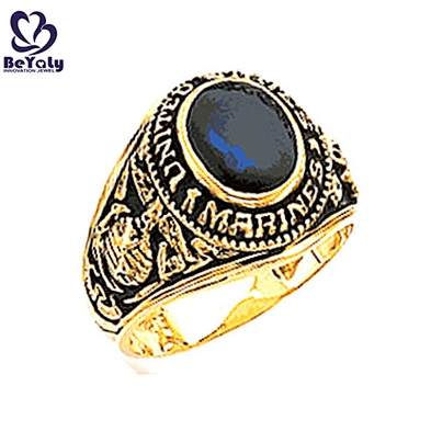 Gold plating American marines blue fire opal rings