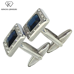 Blue main stone square shape shiny artificial diamond cufflink