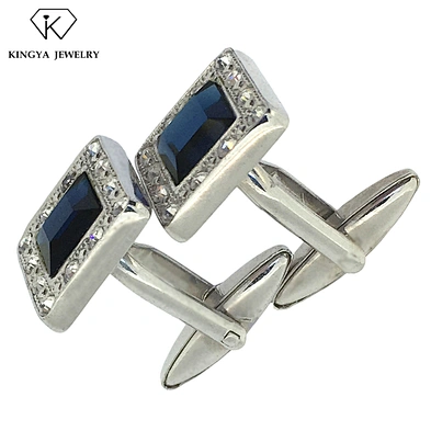 Blue main stone square shape shiny artificial diamond cufflink