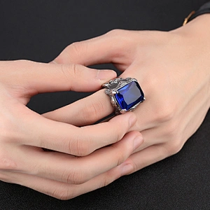 2020 Jewelry Stainless Steel Blue Red Green Colored Glass Ring