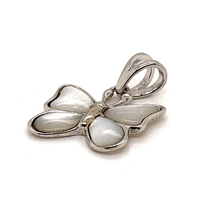 Diffuse White Pearl Oyster Butterfly Shape Mexican Sterling Silver Pendants