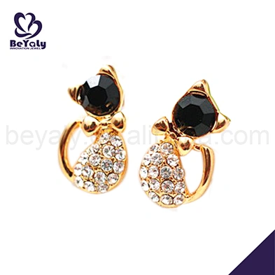 Hot sell cheap silver cz cat earrings