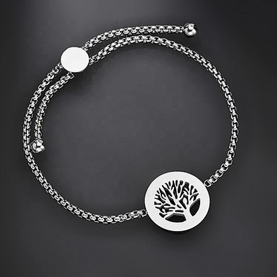 Stainless steel pull adjustable aromatherapy tree of life bracelet
