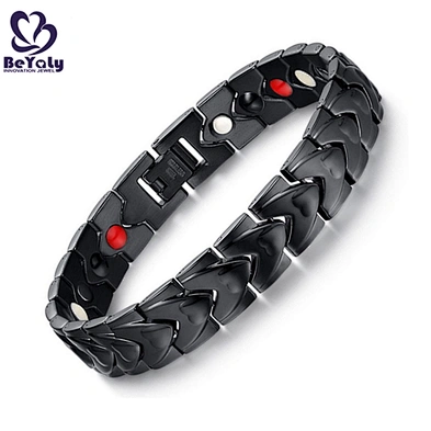Fashion Custom Fitness Magnetic Stainless Steel Germanium Bead Bracelet Men